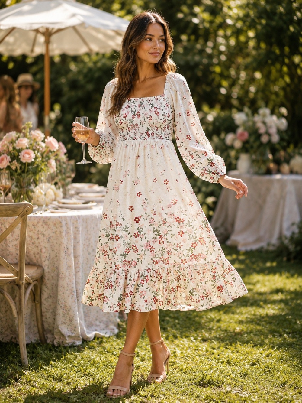 New Women's DRAPER JAMES RSVP™ Smocked Long Sleeve Midi Dress Sz XL